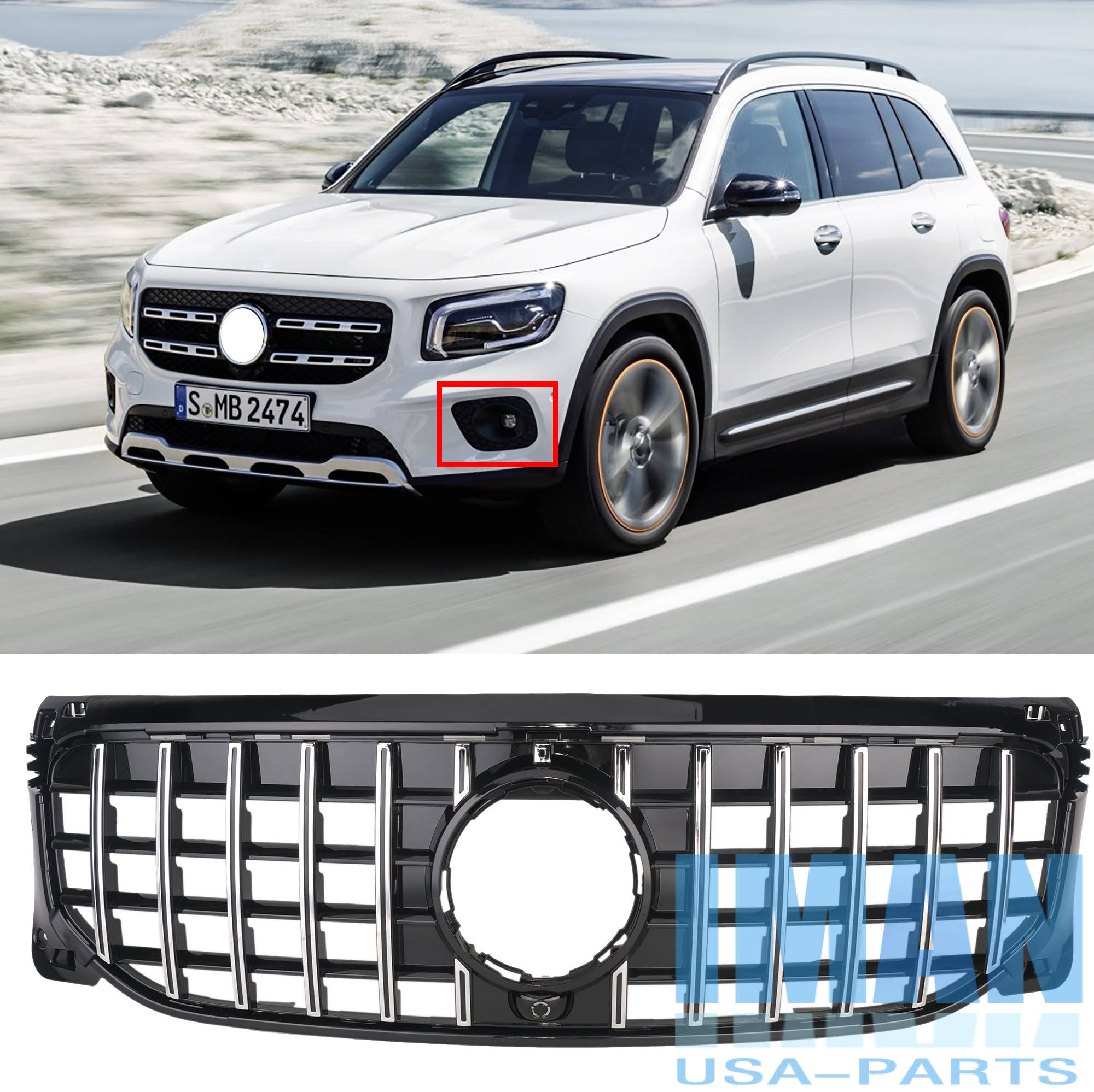 Chrome GT Style Grill Front Grille For Mercedes X247 W247 GLB