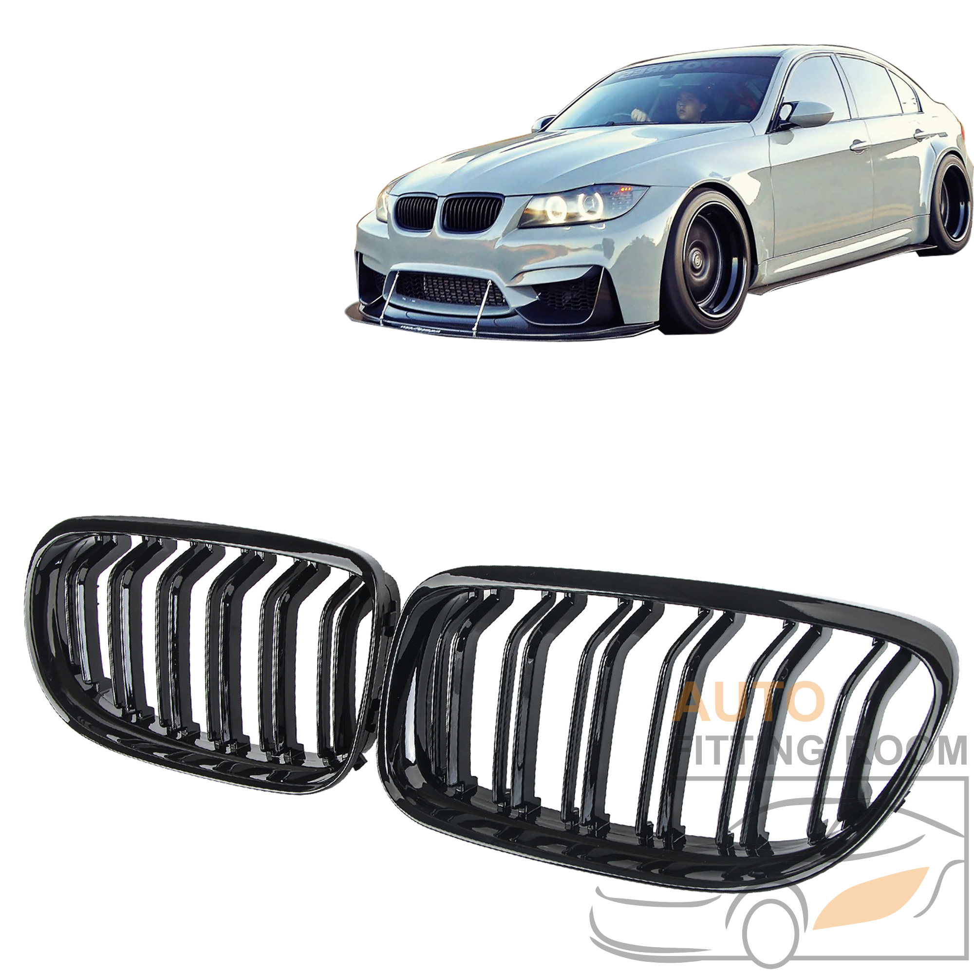For 200911 BMW E90 320i 323i 325i Gloss Black Front Bumper Kidney